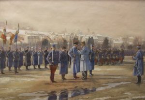 6.Victor Huen (Colmar, 1874 ; Nancy, 1939), Décoration de l'adjudant Hansi à Epinal le 18 janvier 1918, 1919, crayon graphite et gouache sur papier